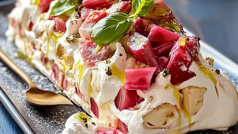 Pavlova roulée rhubarbe mascarpone