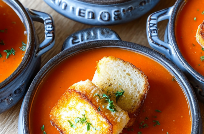 🍅 Soupe crémeuse de tomates avec “croûtons” de grilled cheese