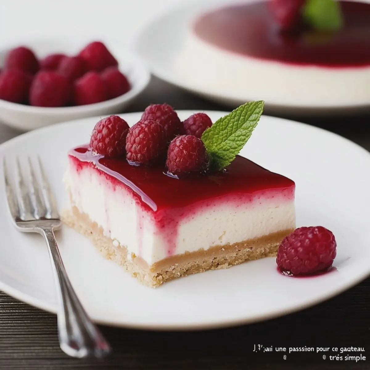 Cheesecake servi sur une assiette avec des fruits rouges frais