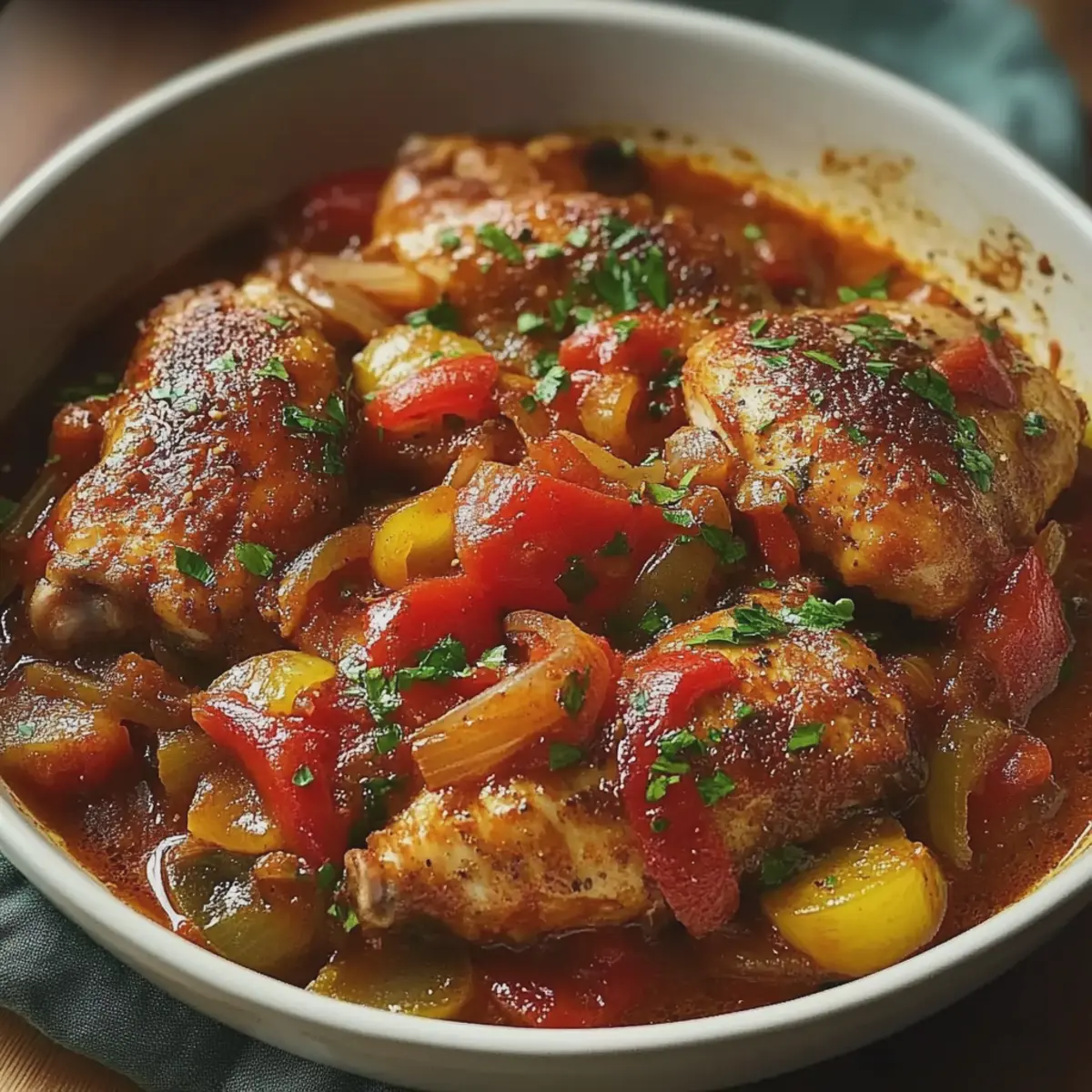 Poulet basquaise – cuisses de poulet mijotées avec légumes