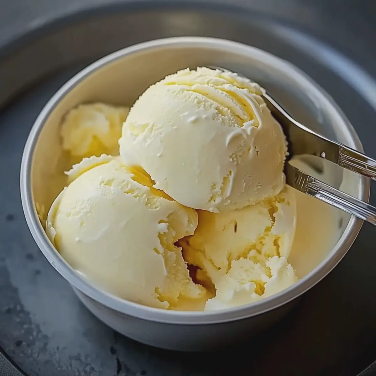 Bol de glace vanille maison prêt à être servi