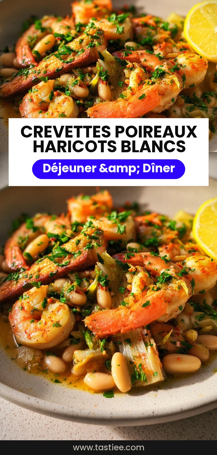 Crevettes aux poireaux et haricots blancs